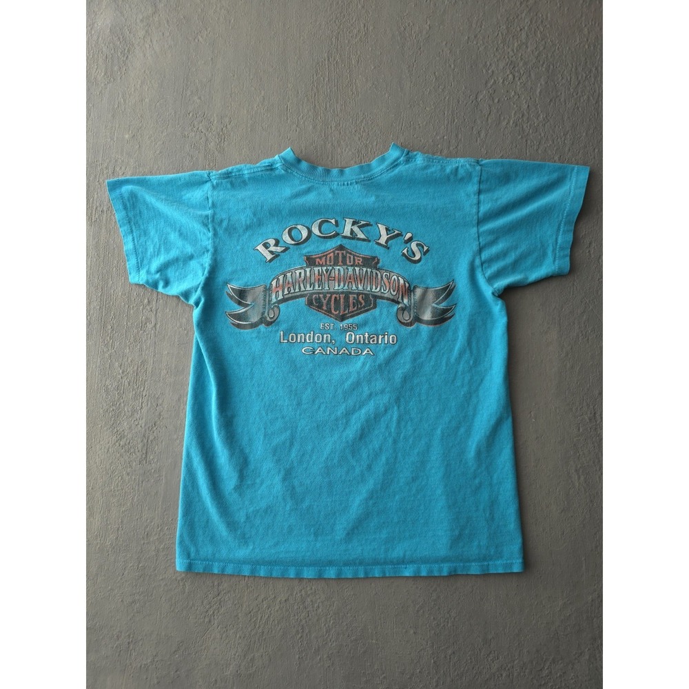 Vintage 1990s Harley-Davidson 3D Emblem Blue Single Stitch T-shirt Ontario M - Picture 3 of 12
